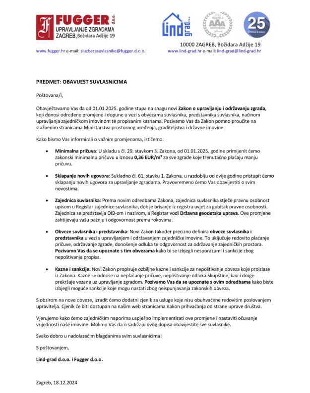 obavijest suvlasnicima